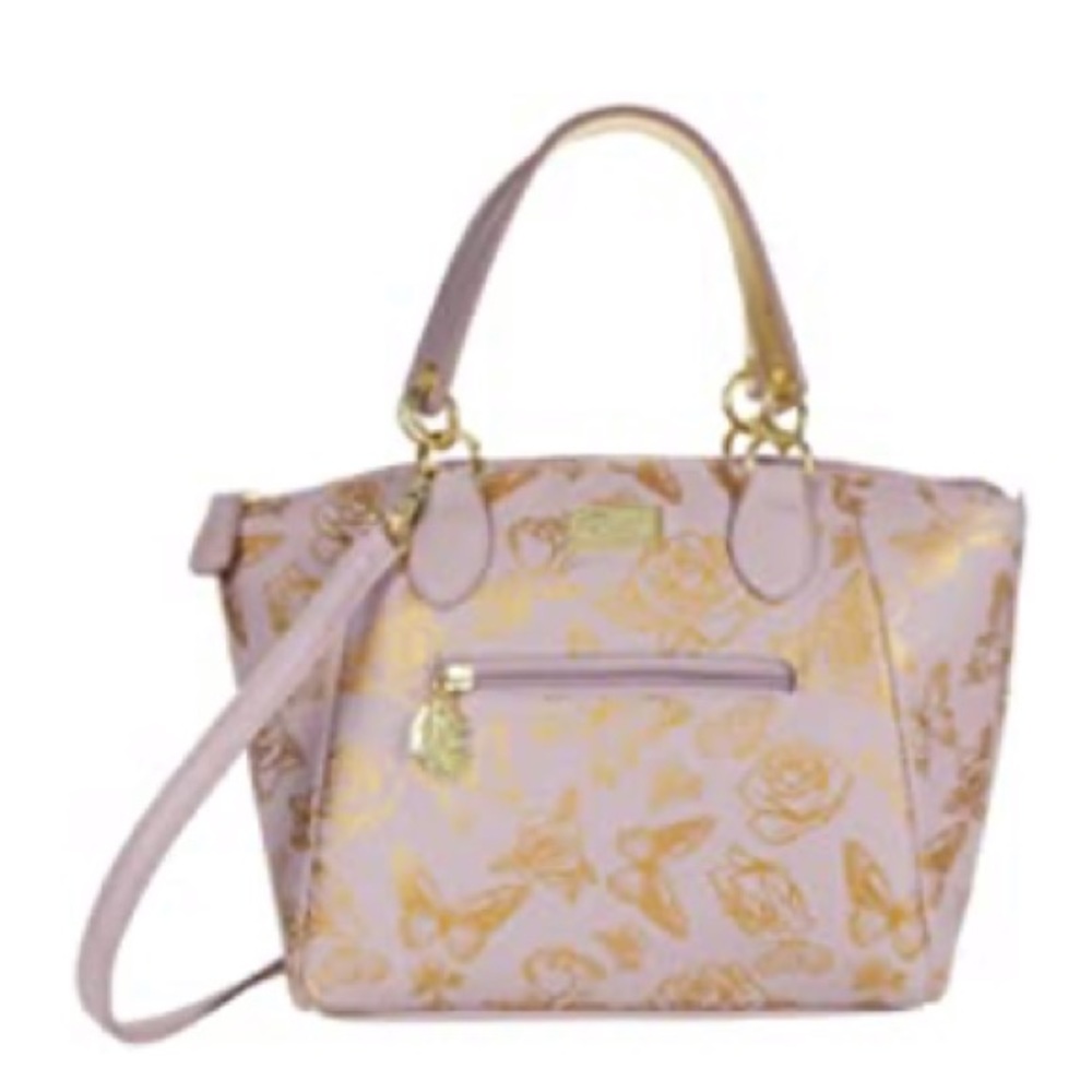 Betsey Johnson mauve, gold satchel with 🦋 & 🌹